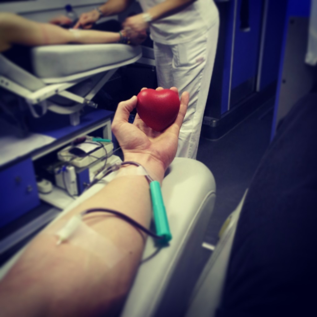 Useful rubber "ball" that helps donating blood faster.