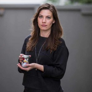 Katherine Kellogg with all the waste she produced for 1 year
